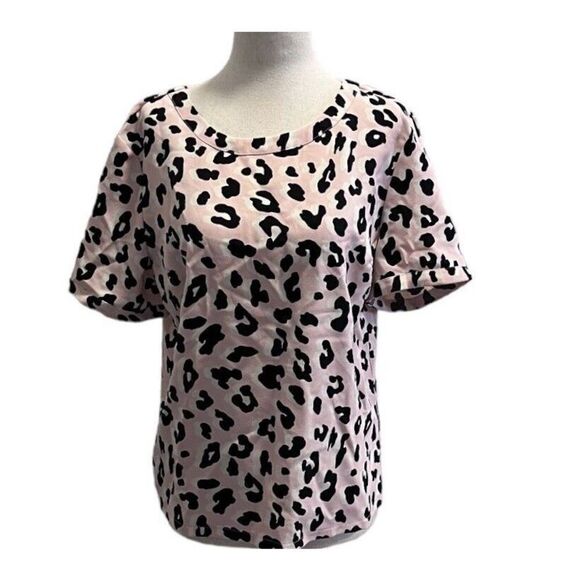 Anthropologie Tops - W5 Anthropologie Womens Pink Black Cheetah Print Short Sleeve Top Size Medium